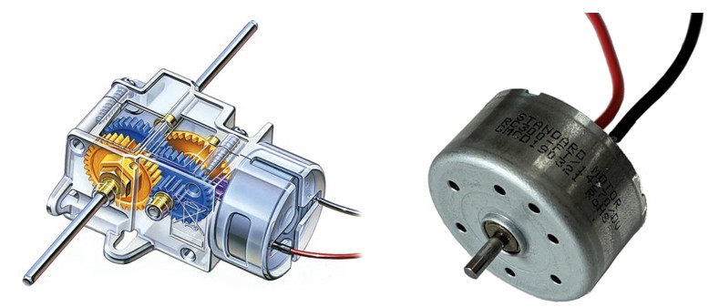 ギヤボックス(TAMIYAのHPより)とDCモータ RC300 の外観